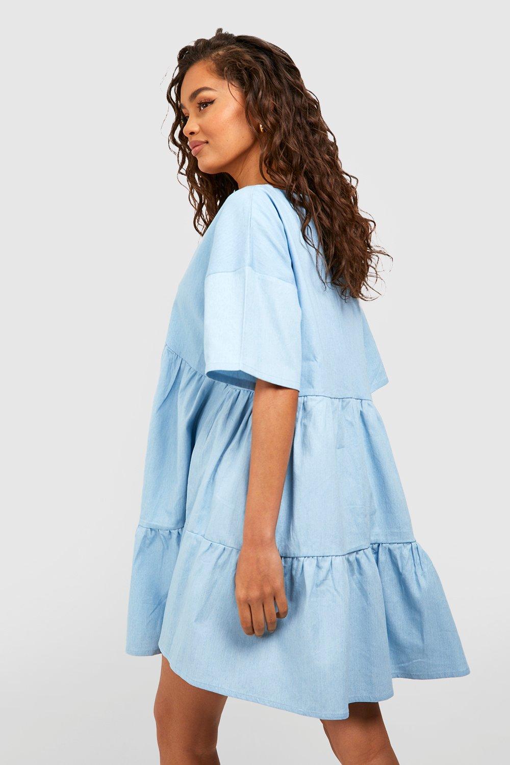 Plunge Chambray Smock Dress